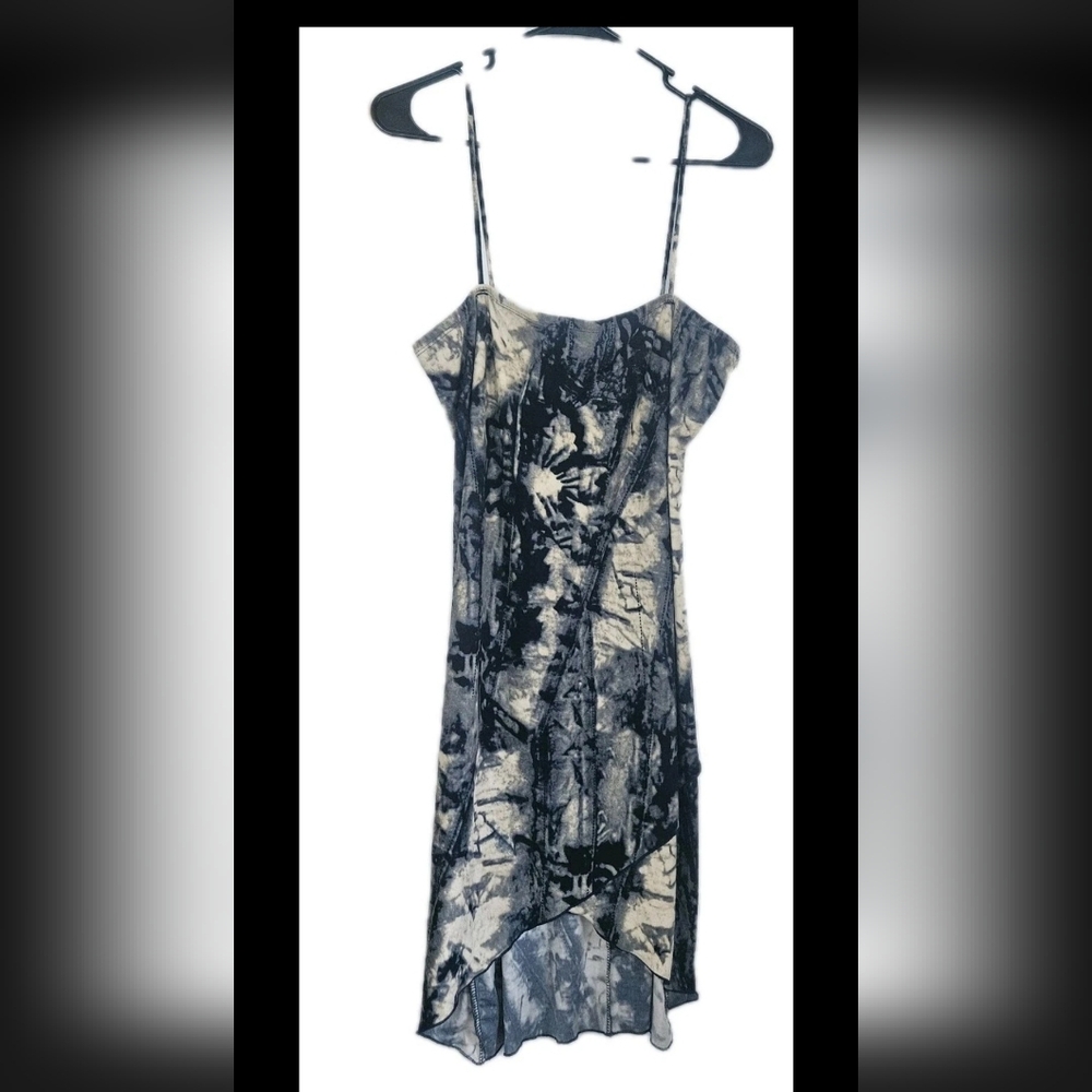 RAG Tie Dye 1990s Midi Dress Womens Large Asymmetric Hem Sleeveless Made in USA
